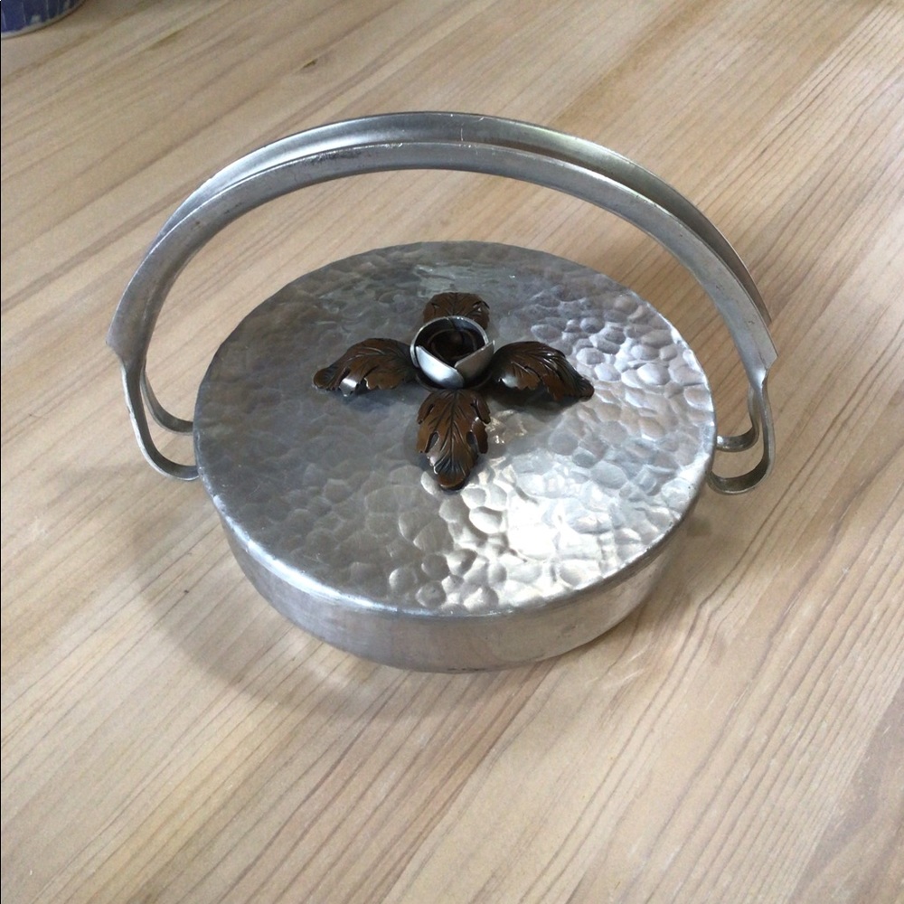 Vintage Hand Wrought Aluminum Dish with Handle And Lid - Picture 2 of 5